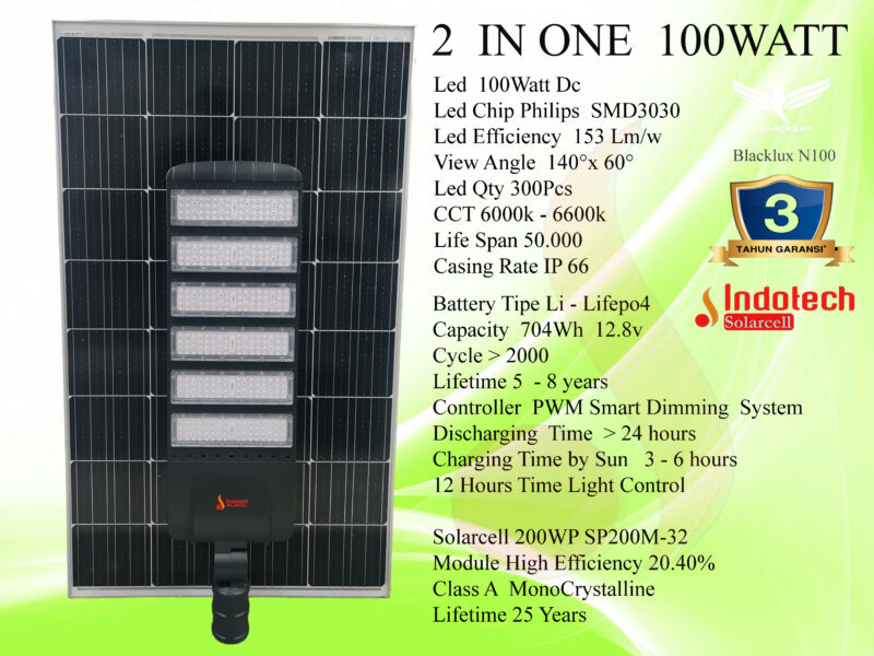 PJU Solarcell  two in one 100watt 12.8v Blacklux